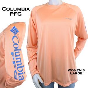 Columbia PFG Womens Large Long Sleeve Performance Fishing Shirt Peach UPF